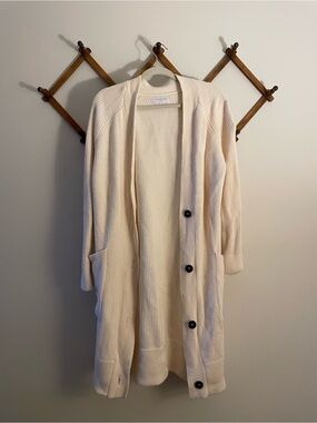 Everlane Cream Long Ribbed Button Cardigan